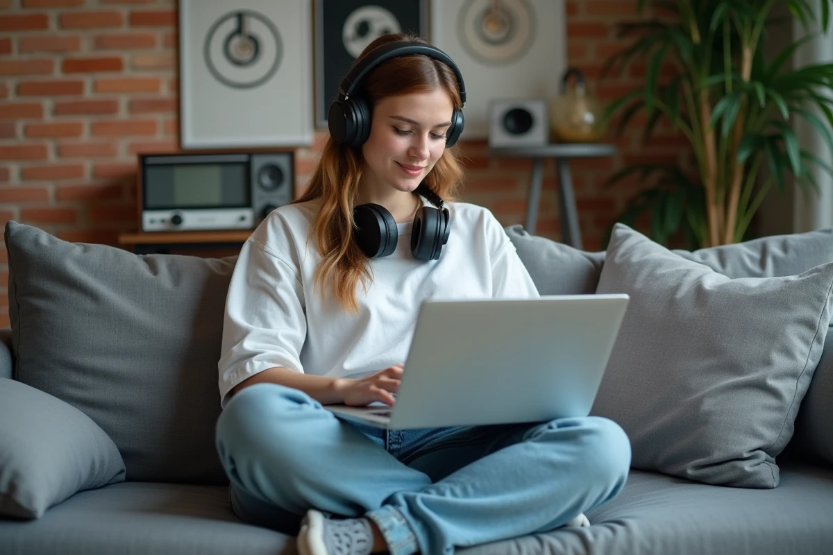 Jeune femme cherchant une alternative au chat officiel de Chérie FM sur son ordinateur portable