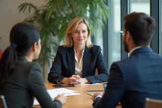 Consultante RH experte animant une réunion de conseil avec une équipe des ressources humaines en entreprise