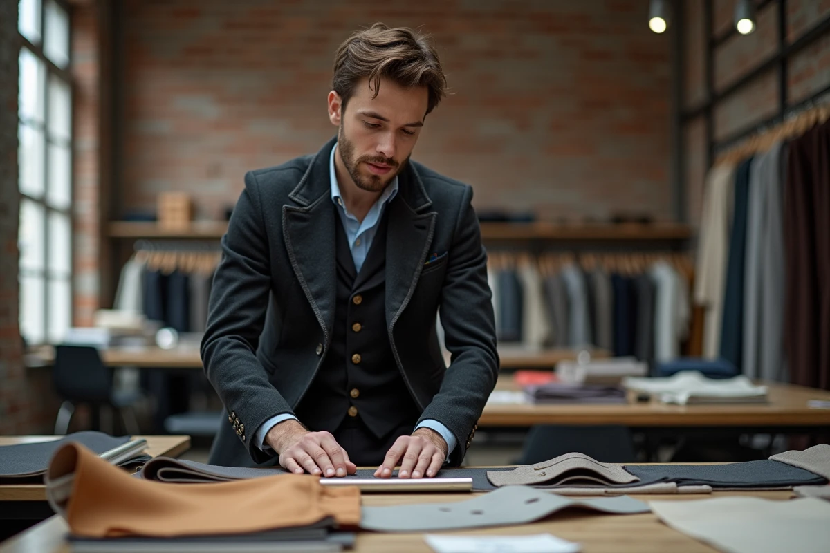 Jeune designer ajustant des échantillons dans son studio