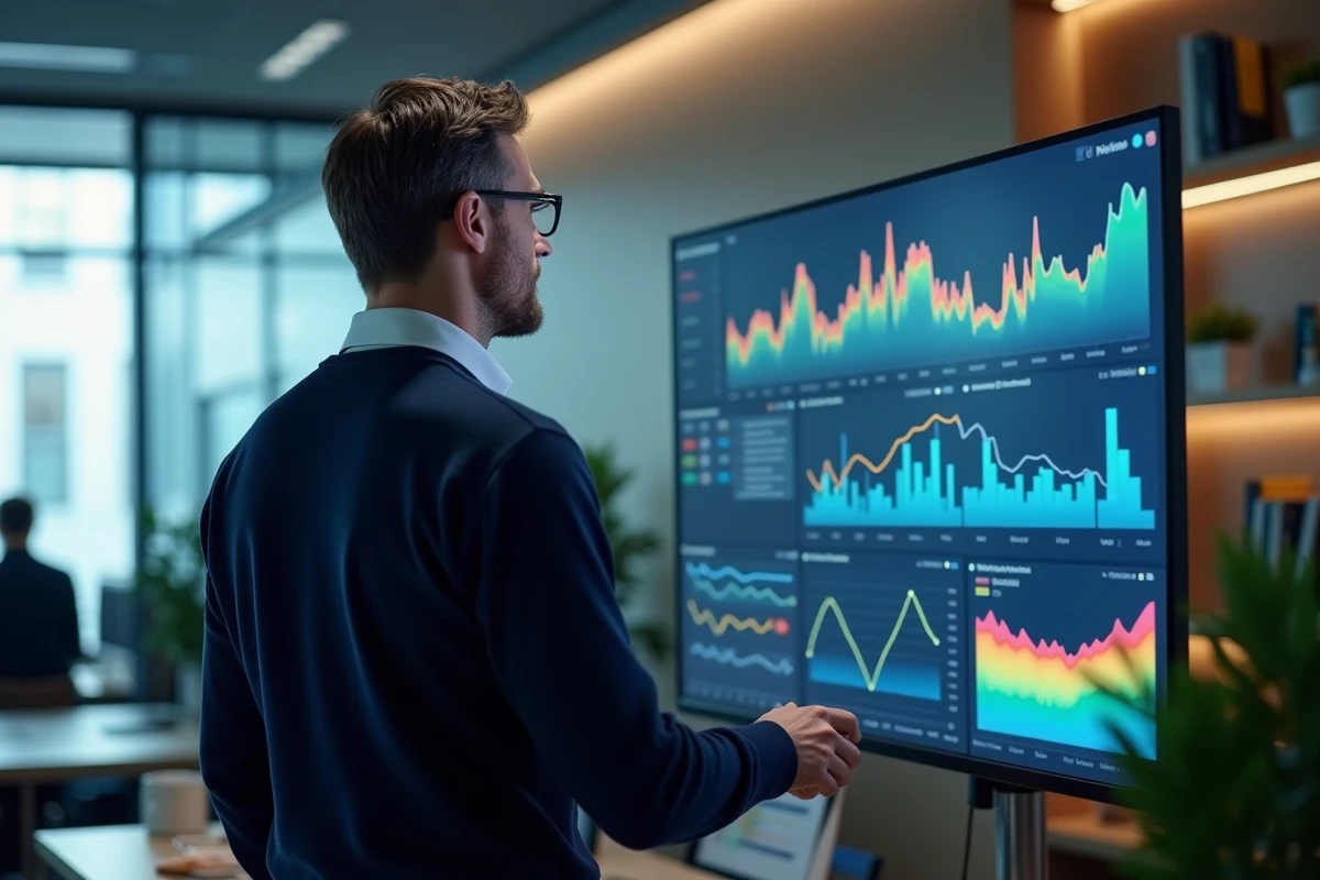 Homme analysant des graphiques dans un bureau moderne