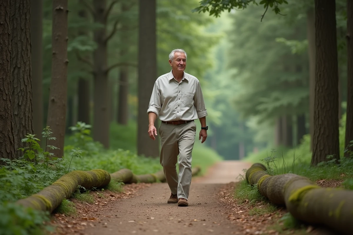 Homme marche dans la forêt en pleine nature
