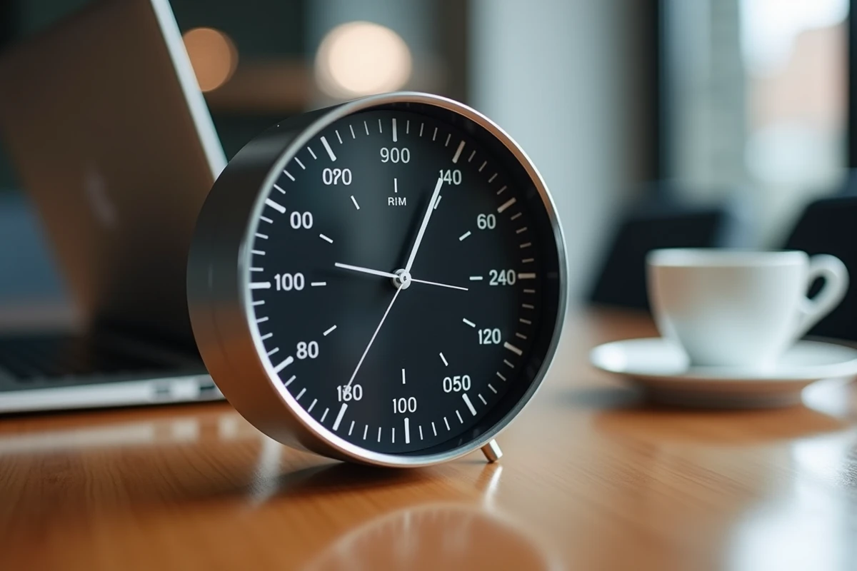 Horloge de bureau affichant les fuseaux horaires australiens dont Sydney, Perth et Darwin sur un bureau professionnel