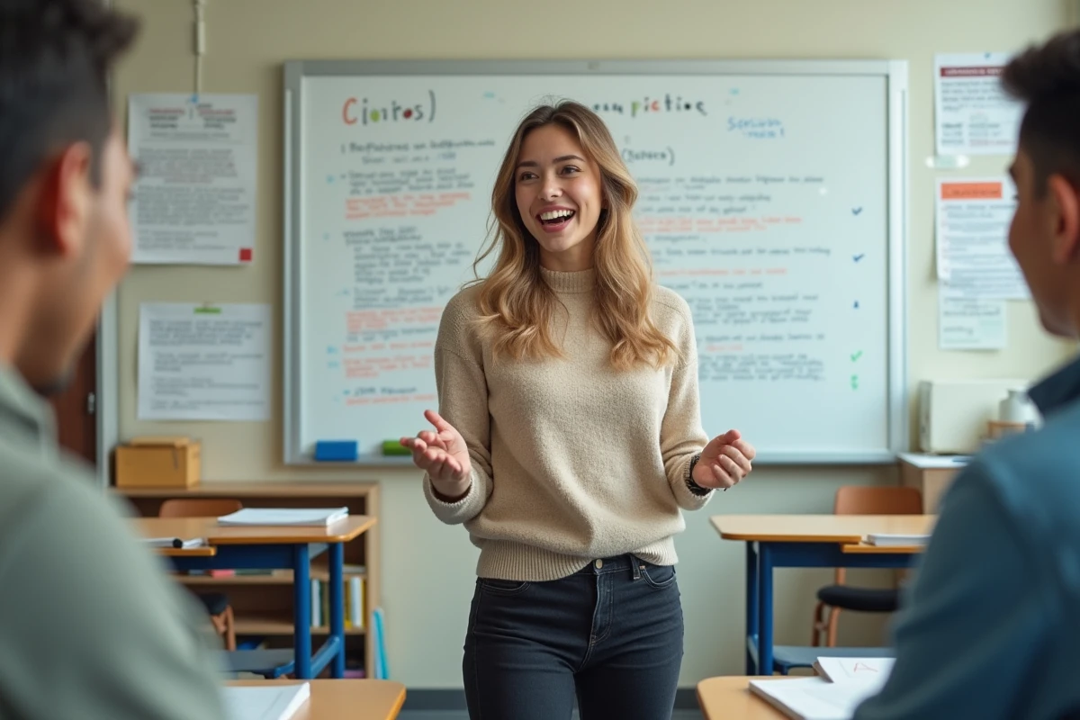 Jeune femme expliquant la citation en classe