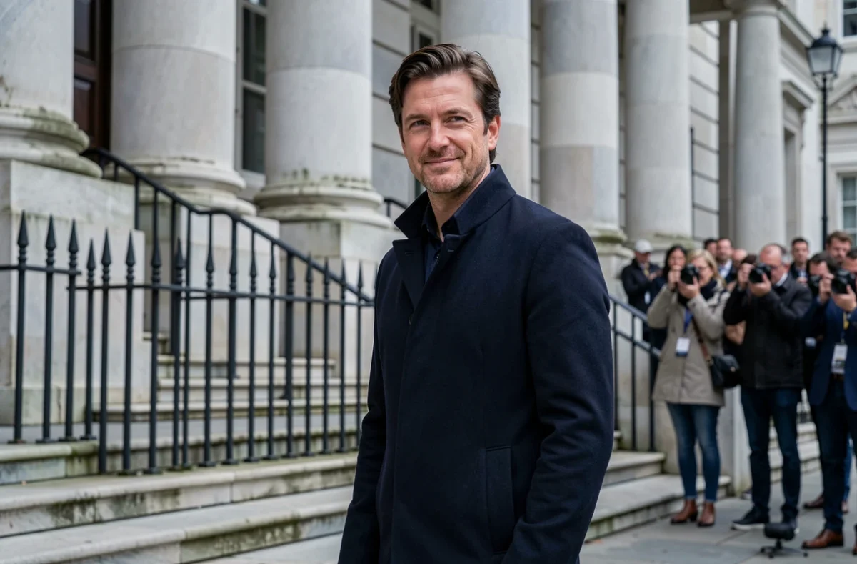 Personnalité publique devant un bâtiment institutionnel face aux médias, tension entre exposition publique et vie privée